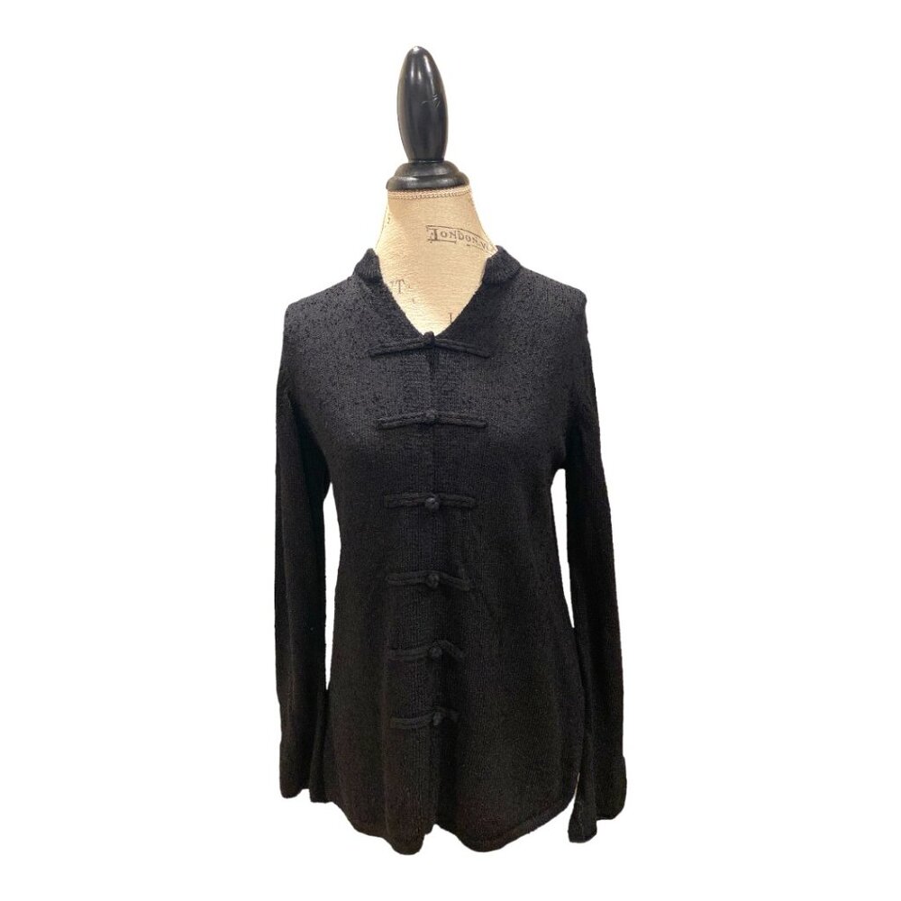 Laura Ashley Vintage Black Faux Knit-Button Pullover Sweater Women's Size S